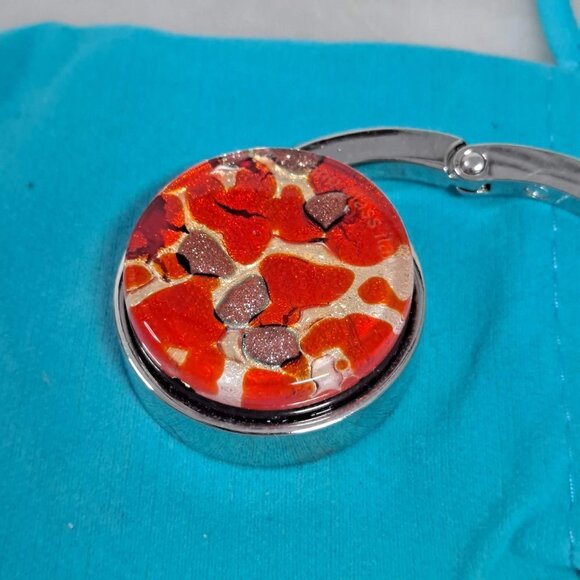 Tabletop Handbag Holder Foldable Orange & Gold Mosaic Look with Resin Coating - Picture 3 of 9